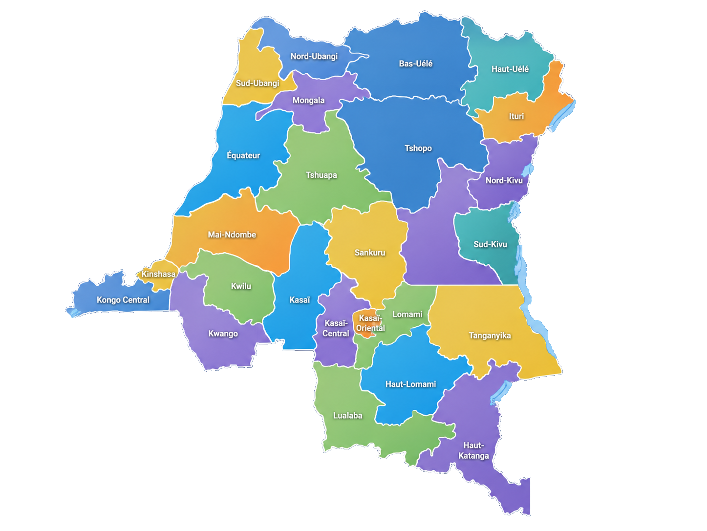 Carte administrative de la RDC avec les 26 provinces